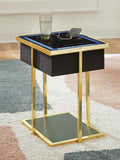 Sleek Glass Rectangular Accent Table, with Open Shelf, Black / Gold Finish, for Living Room – product view