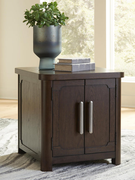 Relaxed Oak Rectangular End Table, with Open Shelf, Dark Brown Finish, for Living Room – product view