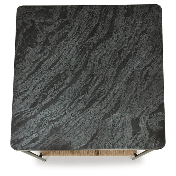 Casual Marble Square Accent Table, with Open Shelf, Black / Natural Finish, for Living Room – alternate view 5