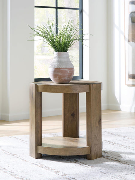 Everyday Oak Round End Table, with Open Shelf, Light Brown Finish, for Living Room – alternate view 2