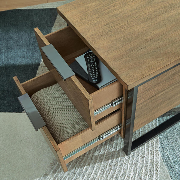 Contemporary Mango Wood Rectangular End Table, with Storage Drawer, Built-in USB Charging, Light Brown – alternate view 7