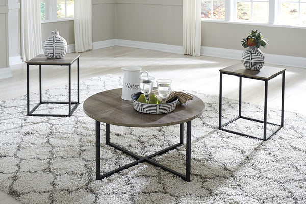 Contemporary Engineered Wood Round 3-Piece Coffee Table Set, Cocktail Table with 2 Matching End Tables – alternate view 2