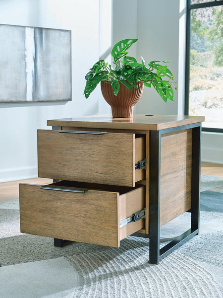 Contemporary Mango Wood Rectangular End Table, with Storage Drawer, Built-in USB Charging, Light Brown – alternate view 5