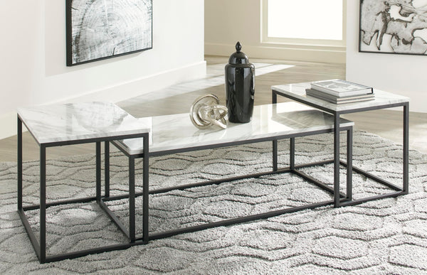 Contemporary Engineered Wood Rectangular 3-Piece Coffee Table Set, Cocktail Table with 2 Matching End – alternate view 2