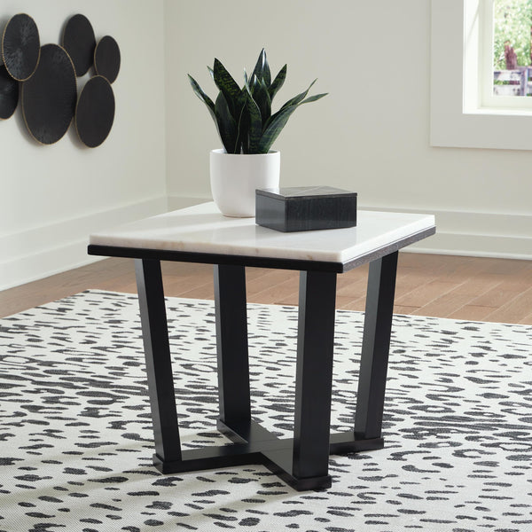 Contemporary Marble Square End Table, White / Espresso Finish, for Living Room – product view