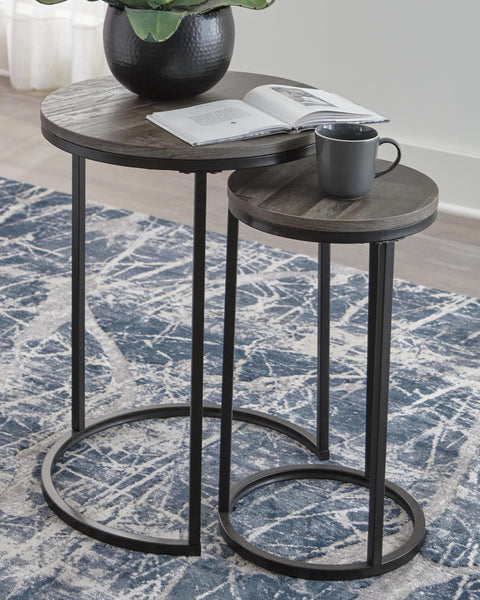 Set of 2 Casual Ash Wood Square Accent Table, Black / Gray Finish, for Living Room – product view