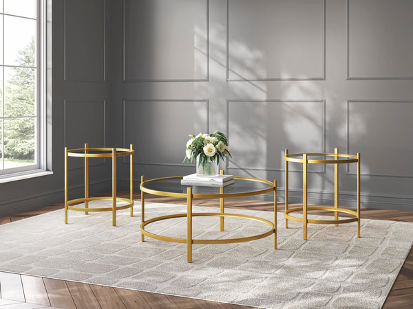 Casual Glass Square 3-Piece Coffee Table Set, Cocktail Table with 2 Matching End Tables, Gold Finish – alternate view 6