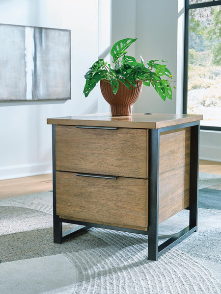 Contemporary Mango Wood Rectangular End Table, with Storage Drawer, Built-in USB Charging, Light Brown – alternate view 3