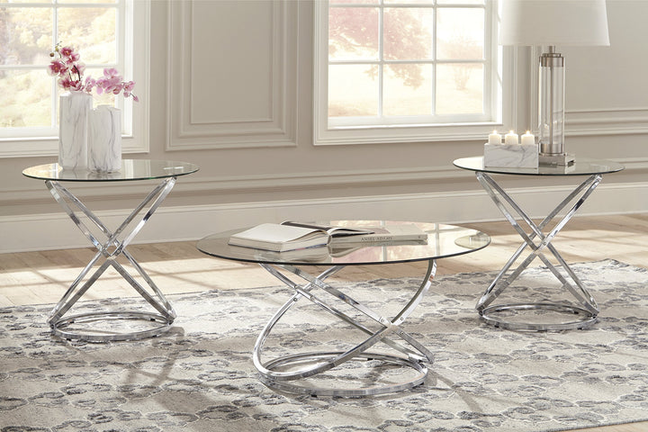 Contemporary Glass Round 3-Piece Coffee Table Set, Cocktail Table with 2 Matching End Tables, Chrome Finish – product view
