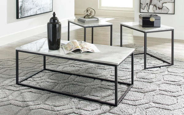 Contemporary Engineered Wood Rectangular 3-Piece Coffee Table Set, Cocktail Table with 2 Matching End Tables – product view