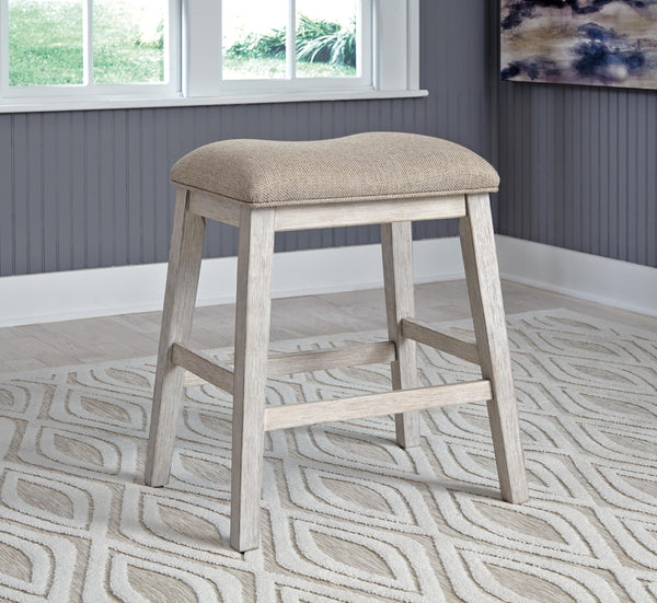 Set of 2 White / Light Brown Polyester Counter Height Bar Stools, Backless – alternate view 6