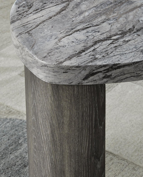 Contemporary Faux Marble Triangular End Table, Gray / Brown Finish, for Living Room – alternate view 4