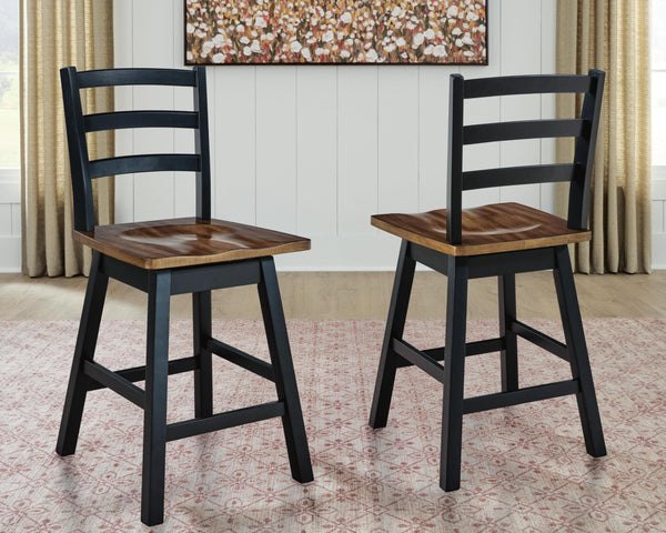 GTU Furniture Set of 2 Brown/Black Wood Swivel Counter Height Bar Stools with Footrest