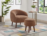 GTU Furniture Modern Barrel Teddybear Plush Accent/Side Brown Lounge Chair with Storage Ottoman for Bedroom Living Room Set — Dark Brown