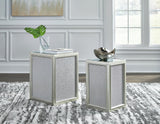 Set of 2 Sleek Glass Square Nesting End Tables, Silver Finish, for Living Room – product view