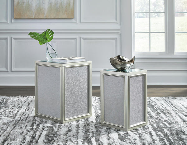 Set of 2 Sleek Glass Square Nesting End Tables, Silver Finish, for Living Room – product view
