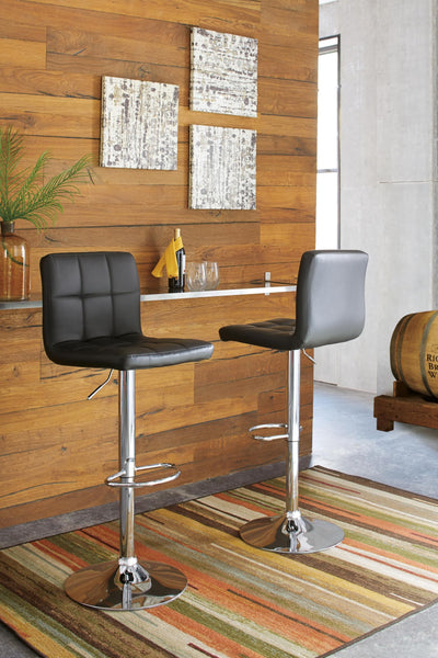 GTU Furniture Set of 2 Black/Chrome Faux Leather Adjustable Height Swivel Bar Stools, Pub
