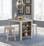 White / Light Brown Wood Counter Height Dining Set with 2 Stools, Small Space – alternate view 2