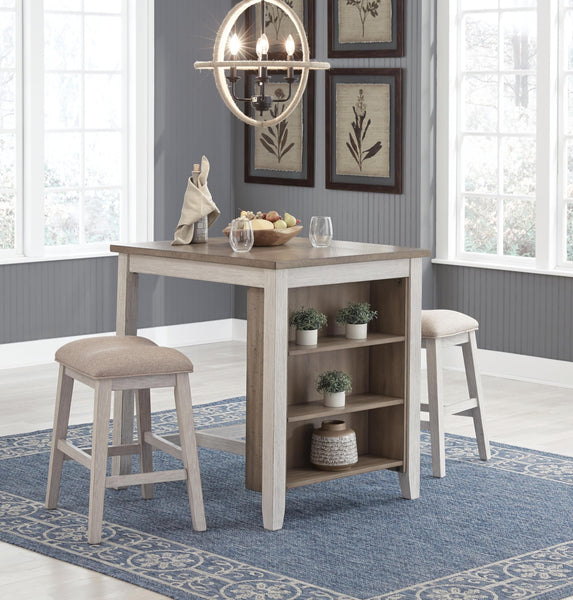 GTU Furniture White/Light Brown Wood Counter Height Dining Set with 2 Stools, Small Space
