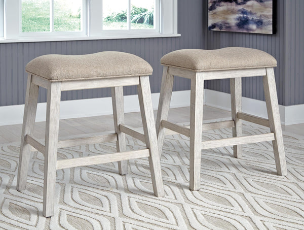 Set of 2 White / Light Brown Polyester Counter Height Bar Stools, Backless – alternate view 7