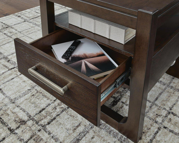 Sleek Wood Square End Table, with Storage Drawer, Dark Brown Finish, for Living Room – alternate view 5