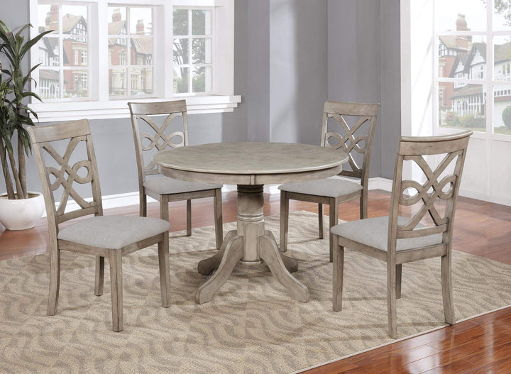 GTU Furniture Beautiful 5PC Wood Round Dining Table Set, Grey Hardwood Table Surface & Chairs