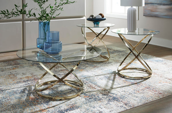 Contemporary Glass Square 3-Piece Coffee Table Set, Cocktail Table with 2 Matching End Tables, Champagne – alternate view 5