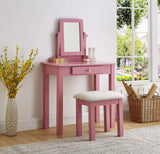 GTU Furniture Transitional Vanity Set with Mirror Stool — Pink