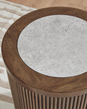 Casual Melamine Round End Table, Brown Finish, for Living Room – alternate view 4