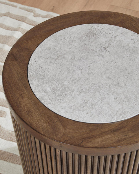 Casual Melamine Round End Table, Brown Finish, for Living Room – alternate view 4