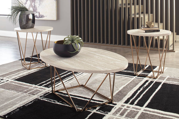 Contemporary Faux Marble Rectangular 3-Piece Coffee Table Set, Cocktail Table with 2 Matching End Tables – product view