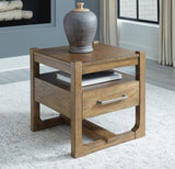 Relaxed Wood Square End Table, with Storage Drawer, Light Brown Finish, for Living Room – product view