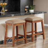 GTU Furniture Set of 2 Counter Height 24" Backless Kitchen Island Barstools Chair with Wood Footrest Leg and Fabric Cushion – Color: Brown – Amazon-verified alternate product view