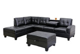 GTU Furniture L Shape Faux Leather Sectional Sofa Set, Living Room Sectional Sofa Set with Left Facing Irreversible Chaise – Color: Black, Size: 3 PCS With Ottoman – Amazon-verified alternate product view