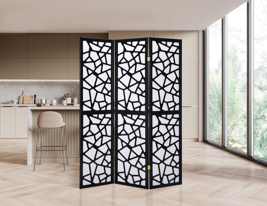 GTU Furniture Japanese Style 3 Panels Wood Shoji Room Divider Screen Oriental for Home/Office – Geometric Black