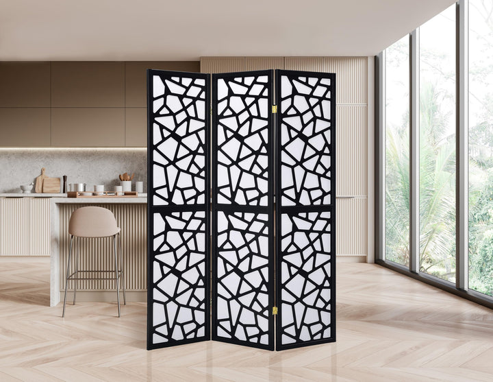 GTU Furniture Japanese Style 3 Panels Wood Shoji Room Divider Screen Oriental for Home/Office – Geometric Black product view