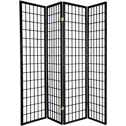 GTU Furniture Japanese Style 4 Panels Wood Shoji Room Divider Screen Oriental for Home/Office – Black