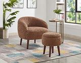 Modern Barrel Teddybear Plush Accent / Side Brown Lounge Chair with Storage Ottoman for Bedroom Living – alternate view 2