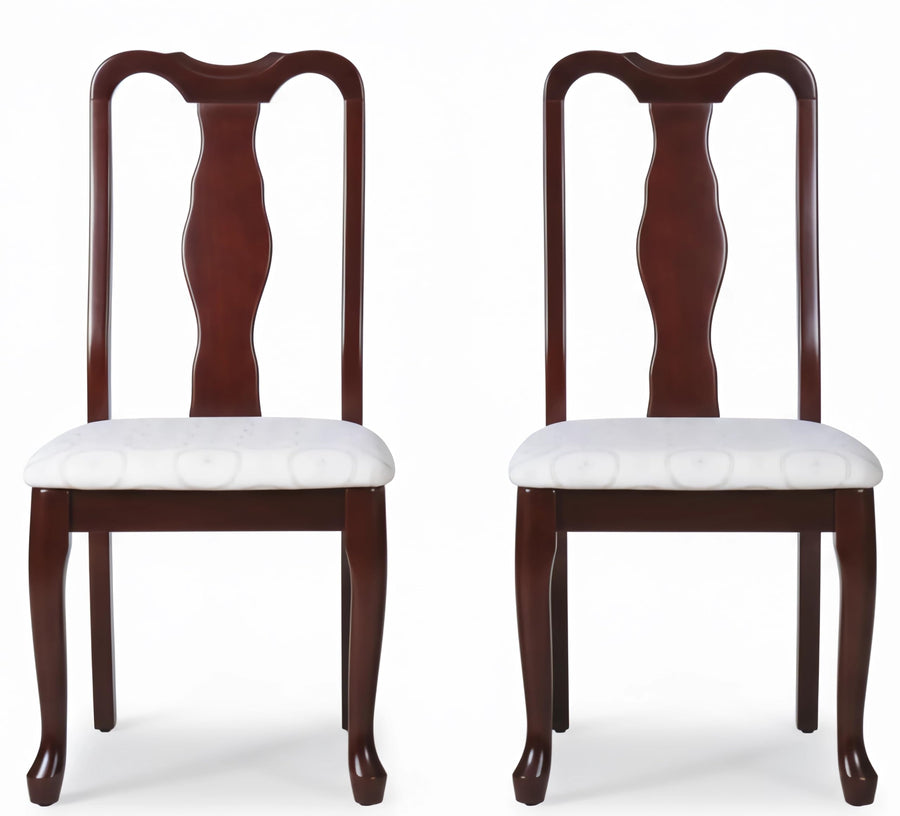 GTU Furniture Set of 2 Traditional Wooden Cherry Finish Armless Kitchen / Dining Chair with Fabric Cushion