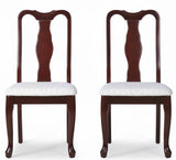 Set of 2 Traditional Wooden Cherry Finish Armless Kitchen / Dining Chair with Fabric Cushion – product view