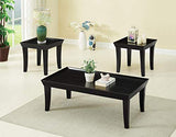 3Pc Contemporary Black Wood Rectangular Living Room Coffee & End Table Set – product view