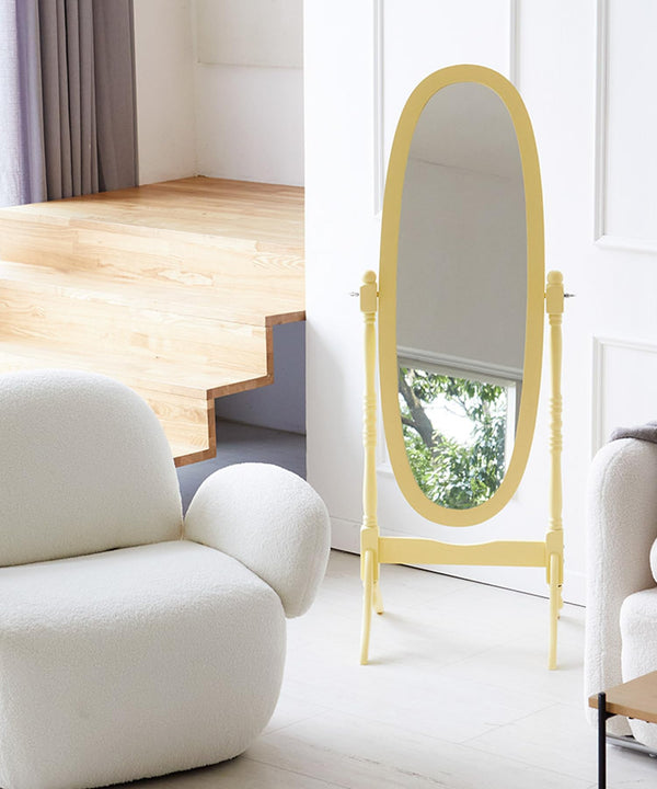 GTU Furniture Swivel Adjustable Full-Length Oval Wood Cheval Floor Mirror, in White/Black/Cherry/Oak/Silver/Gold/Espresso/Grey Finish – Yellow product view