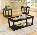 3Pc Glass Top Black Cocktail Living Room Coffee & End Table Set – product view
