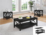 3 Piece Cocktail Lift Top Table with 2 Side Tables for Living Room, Family Room – Black product view