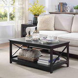 3 Piece Cocktail Lift Top Table with 2 Side Tables for Living Room, Family Room – Black alternate view 2