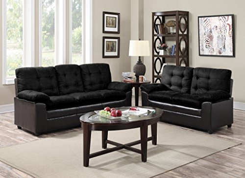 GTU Furniture 2-Tone Microfiber Sofa & Loveseat Set, 5 Colors Available – Black product view