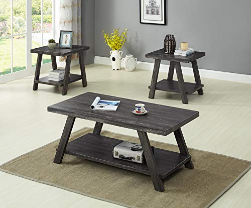 3Pc Modern Gray Cocktail Living Room Coffee & End Table Set – product view