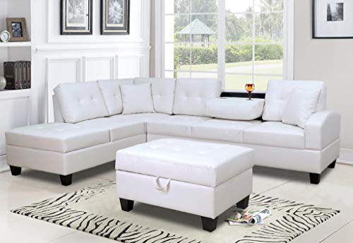 GTU Furniture Pu Leather Living Room Sectional Sofa Set in Black/White/Brown/Grey/Red – White product view