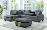 GTU Furniture Pu Leather Living Room Sectional Sofa Set in Black/White/Brown/Grey/Red – Grey product view