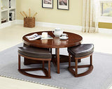 Mid-Century Modern, Transitional, Contemporary Round 3-Piece Coffee Table and Stool Set, 1 Walnut Finished – product view
